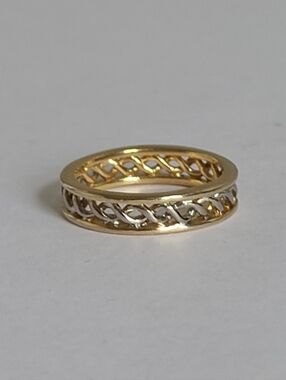 Vintage Two Tone Gold Plated Silver Openwork Twist Wide Band Statement Ring